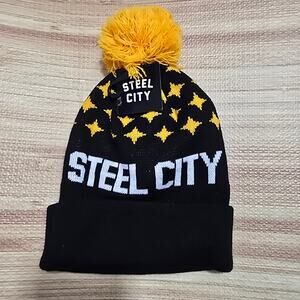 Steel City Pittsburgh Sports Black Bradshaw Pom Beanie Hat NWT